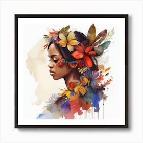 Watercolor Floral Indonesian Native Woman #4 Poster