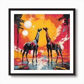 Giraffes At Sunset Art Print