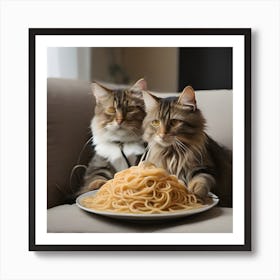 Cat Eating Spaghetti Art Print