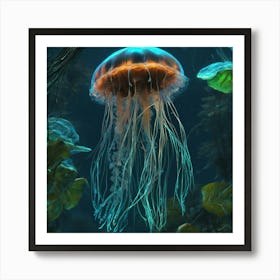 Bioluminescent Jellyfish Fish In A Jungle Fractal Pattern Vibrant By Jacob Lawrence And Francis 992543567 (3) Art Print