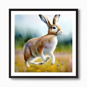 Hare Running In Yellow Meadow Scottish Highlands Art Print