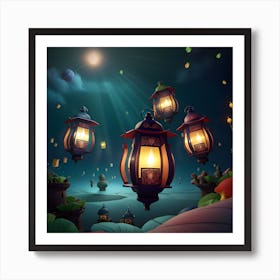 Ramadan Lanterns In The depth of the sea Art Print