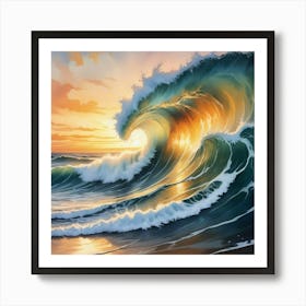 Ocean Wave At Sunset Art Print