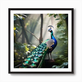 Peacock In The Forest Art Print