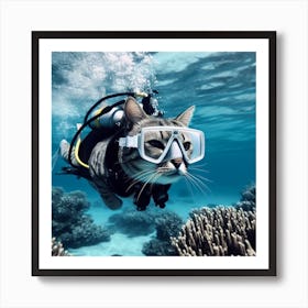 Scuba Cat Art Print