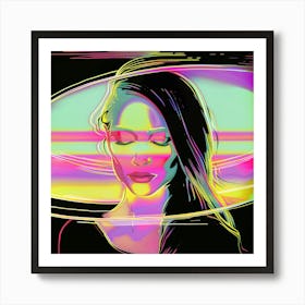 Female Portrait, Pink , black and yellow, abstract art, "Chill Out" Art Print