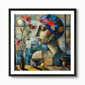 Woman With Flowers - Cubism colorful cubism, cubism, cubist art,   abstract art, abstract painting city wall art, colorful wall art, home decor, minimal art, modern wall art, wall art, wall decoration, wall print colourful wall art, decor wall art, digital art, digital art download, interior wall art, downloadable art, eclectic wall, fantasy wall art, home decoration, home decor wall, printable art, printable wall art, wall art prints, artistic expression, contemporary, modern art print, unique artwork, Art Print