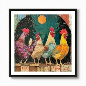 Retro Kitsch Rooster Collage 3 Art Print