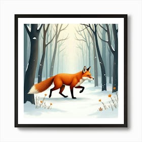 Red Fox In Winter Forest Art Print