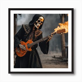 Skeleton Playing Guitar Art Print