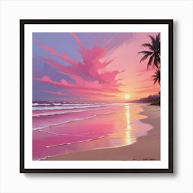 Sunset Beach Pink Dreamy Art Print 1 Art Print