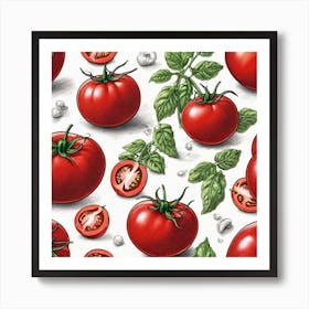 Seamless Pattern With Tomatoes And Basil Art Print