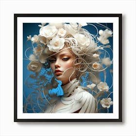 Woman With Flowers In Her Hair Art Print