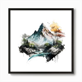 Watercolor Mountain Landscape Art Print