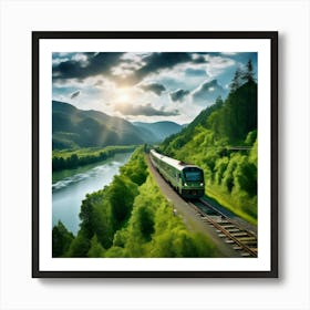 Travel Sky Train Scenery Forest Summer Landscape View Freight Bay Sunlight Green Beautif (3) Art Print