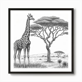 Line Art giraffe Art Print