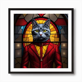 Cat, Pop Art 3D stained glass cat superhero limited edition 13/60 Art Print