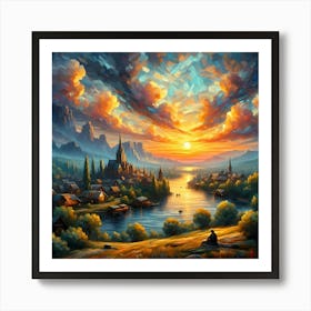 Sunset In The Village 1 Art Print