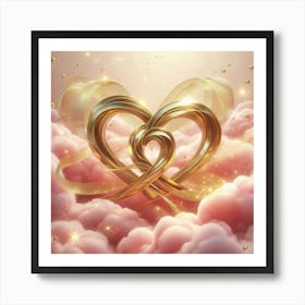 Golden Heart On Clouds Art Print