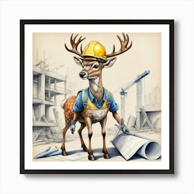 Deer In Hard Hat Art Print