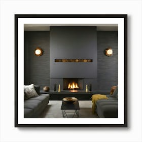 Modern Living Room With Fireplace 10 Art Print