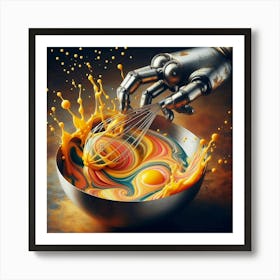 Robot Hand Mixing Eggs In A Bowl Art Print