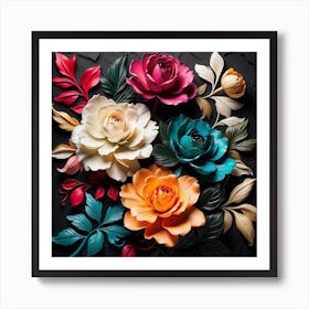 Roses On Black Background Art Print