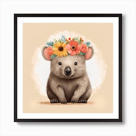 Floral Baby Wombat Nursery Illustration (26) Art Print