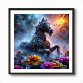 Horse In The Rain Art Print