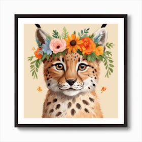 Floral Baby Lynx Nursery Illustration (6) Art Print