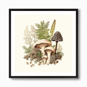 Pine cone mushroom - mushroom art print - mushroom botanical print Art Print