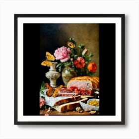 Flowers And Bread Art Print