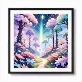 A Fantasy Forest With Twinkling Stars In Pastel Tone Square Composition 221 Art Print