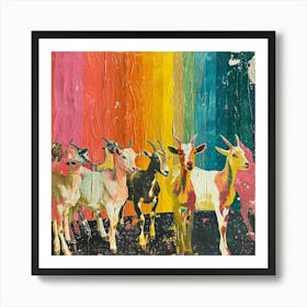 Rainbow Retro Goat Collage 2 Art Print