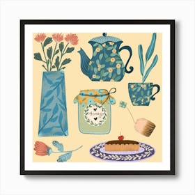 Chic flower teapot and teacup Art Print