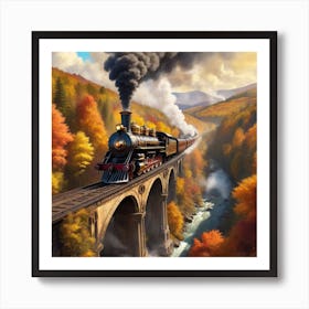 Albedobase Xl 1800s Steam Train Going In High Speed Over A Bri 1 Art Print