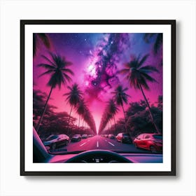 Purple Sky With Palm Trees Art Print