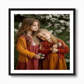 Two Little Girls Hugging Art Print