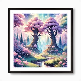 A Fantasy Forest With Twinkling Stars In Pastel Tone Square Composition 103 Art Print