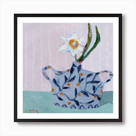 Daffodil In Blue Vase Art Print