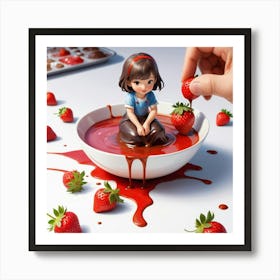 Strawberry Girl In A Bowl Art Print