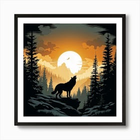 Illustration Of A Wolf Emitting A Howl In A Us Wilderness Scene Combines Elements Of Wyoming Utah (6) Art Print