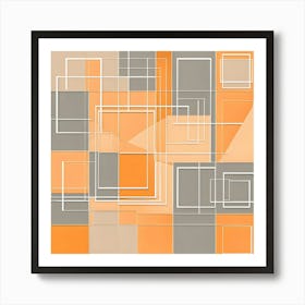 Abstract Orange And Grey Squares Art Print