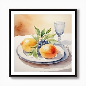 Watercolor Of Lemons And Grapes Art Print