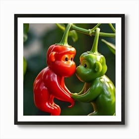 Monkeys And Peppers Art Print