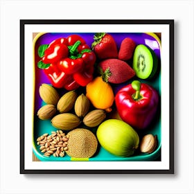 Colorful Plate Of Fruits And Nuts Art Print