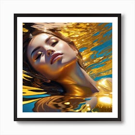 Woman in water gold Art Print