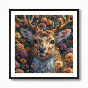 Deer In Flowers Art Print