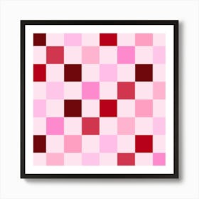 Pink and Red Checkerboard Grid Abstract Art Print