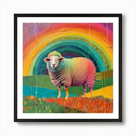 Rainbow Sheep Mixed Media Collage Art Print